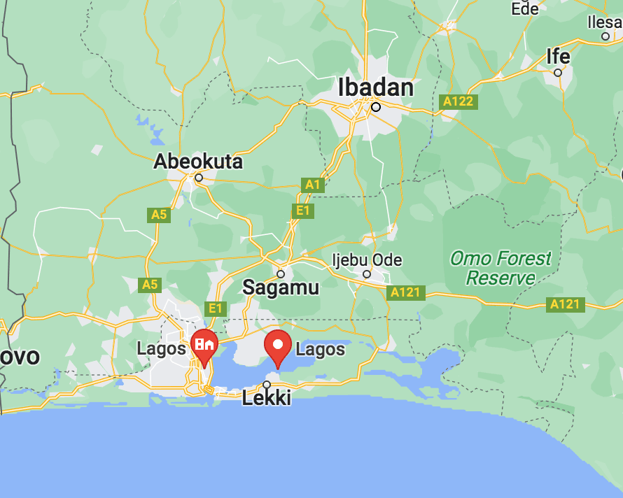 Map showing location in Lagos, Nigeria